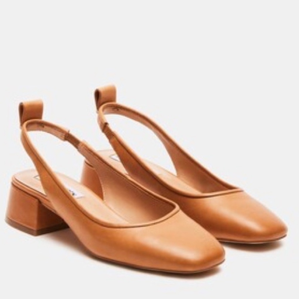 NWB Steve Madden Smitten Tan Leather Block Heel Slingbacks size 6.5 - Picture 2 of 4
